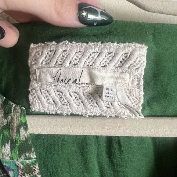 Anthropologie Floreat Amelia Green Paisley Bell Long Sleeve Mini Dress Size 0 - Picture 7 of 9